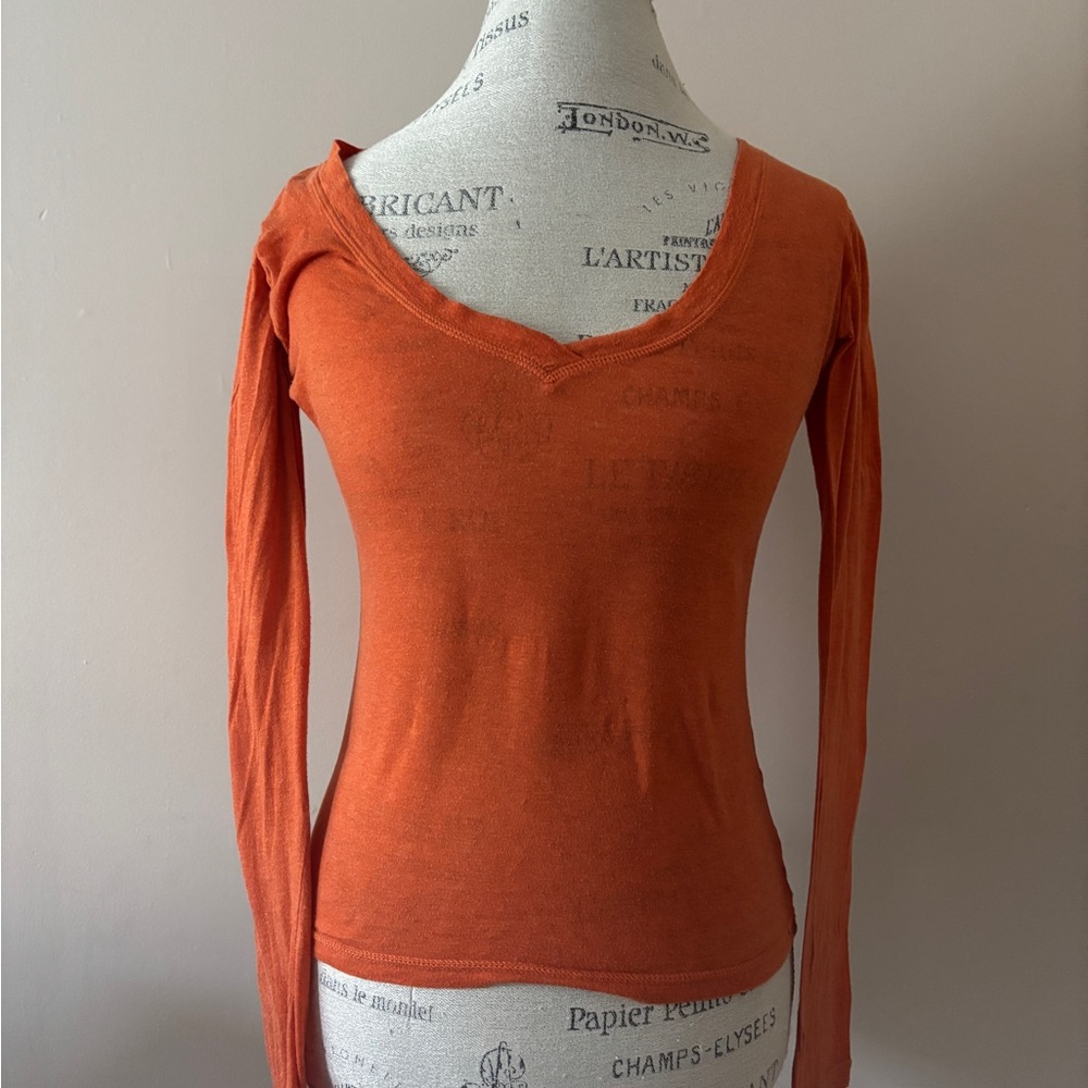 Orange V-Neck Long Sleeve Women's Top